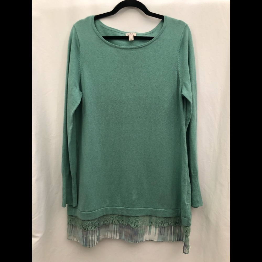 Logo Lori Goldstein Top Medium Green Long Sleeve Lace Multicolor Hem